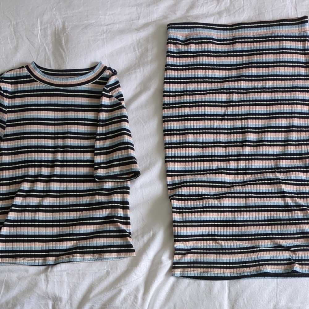 Spring/Summer Striped Skirt and Shirt Matching Set